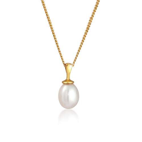 Gold - Elli | Halskette Elegant | Süßwasserzuchtperle | 925 Sterling Silber vergoldet