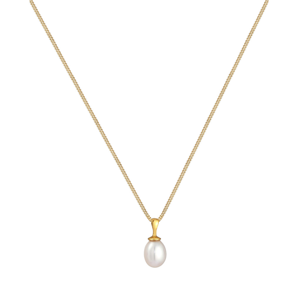 Gold - Elli | Halskette Elegant | Süßwasserzuchtperle | 925 Sterling Silber vergoldet