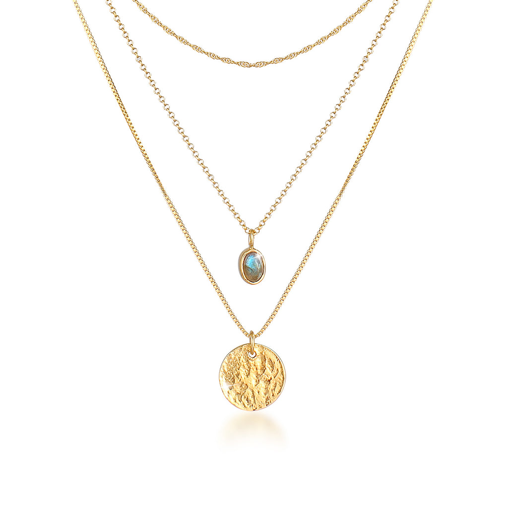 Gold - Elli PREMIUM | Layer-Halskette | Labradorit (Grau) | 925 Sterling Silber vergoldet