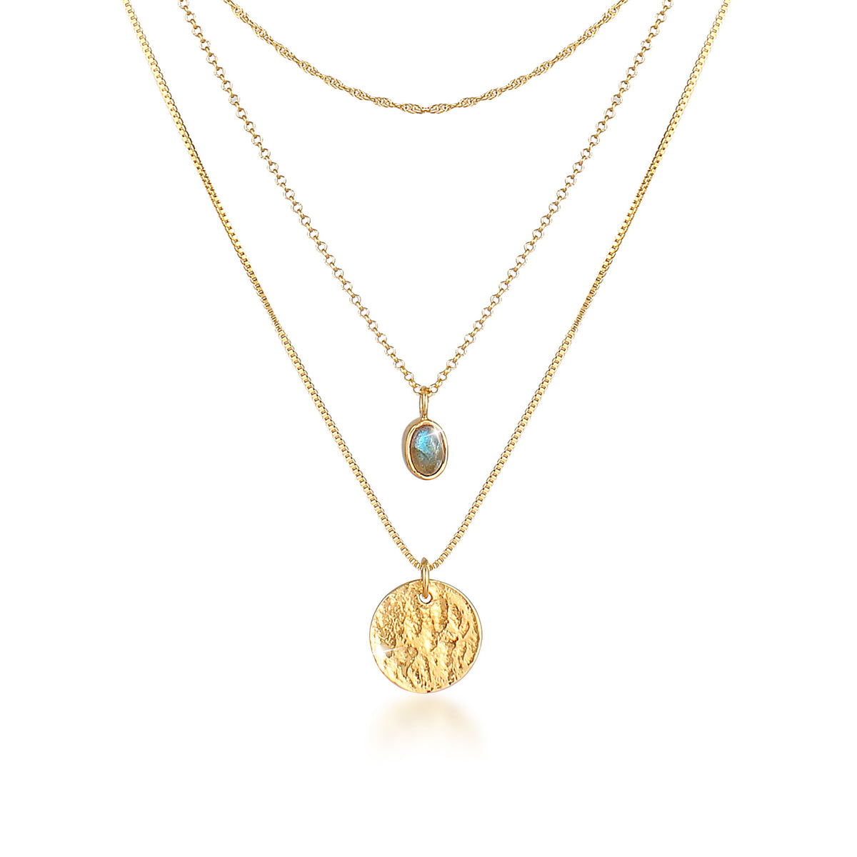 Gold - Elli PREMIUM | Layer-Halskette | Labradorit (Grau) | 925 Sterling Silber vergoldet