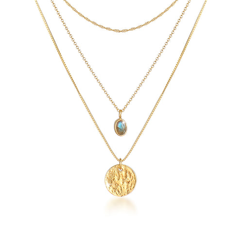 Gold - Elli PREMIUM | Layer-Halskette | Labradorit (Grau) | 925 Sterling Silber vergoldet