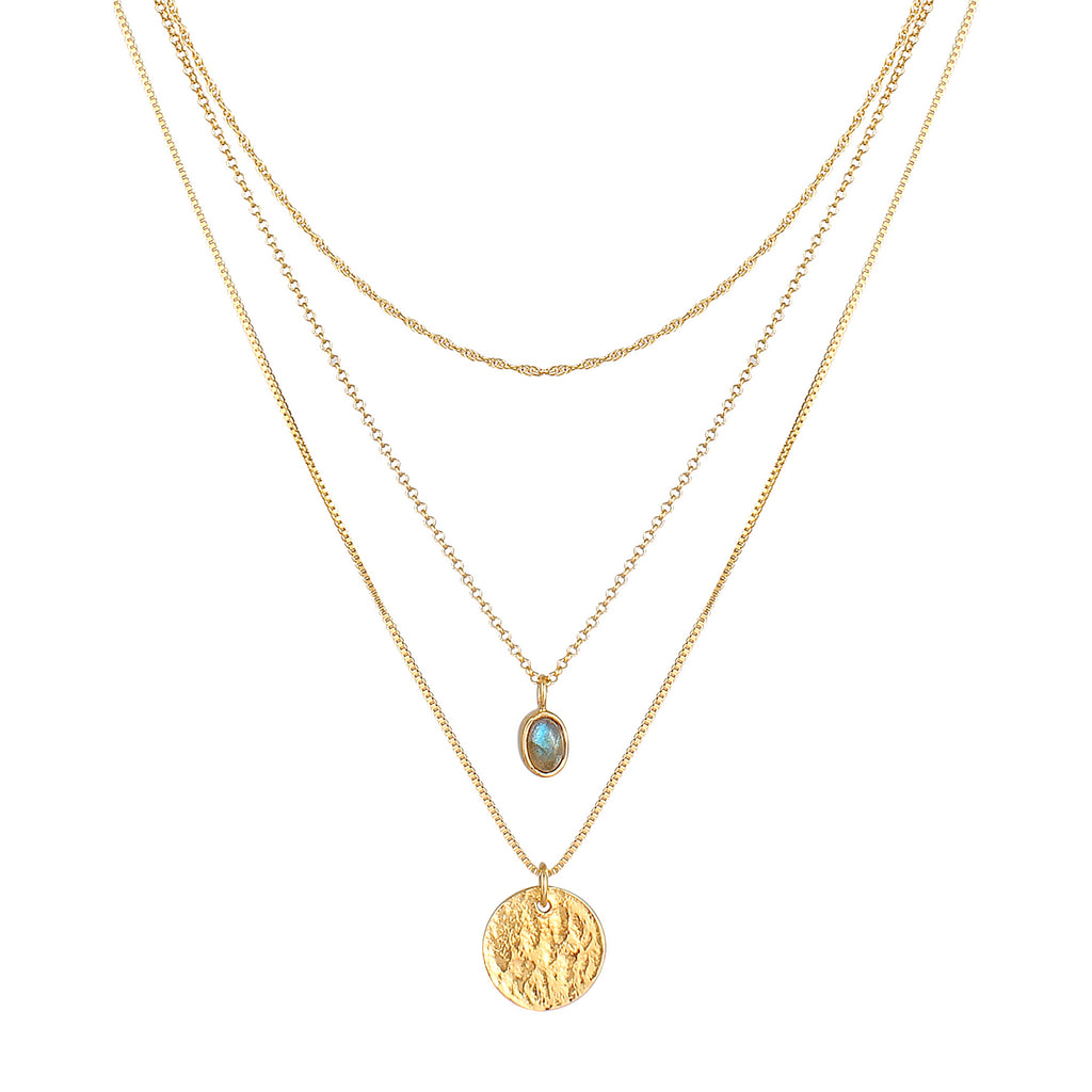Gold - Elli PREMIUM | Layer-Halskette | Labradorit (Grau) | 925 Sterling Silber vergoldet