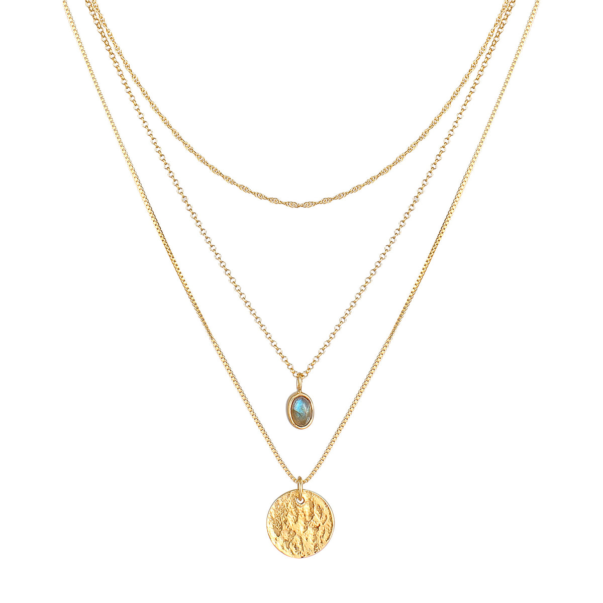 Gold - Elli PREMIUM | Layer-Halskette | Labradorit (Grau) | 925 Sterling Silber vergoldet