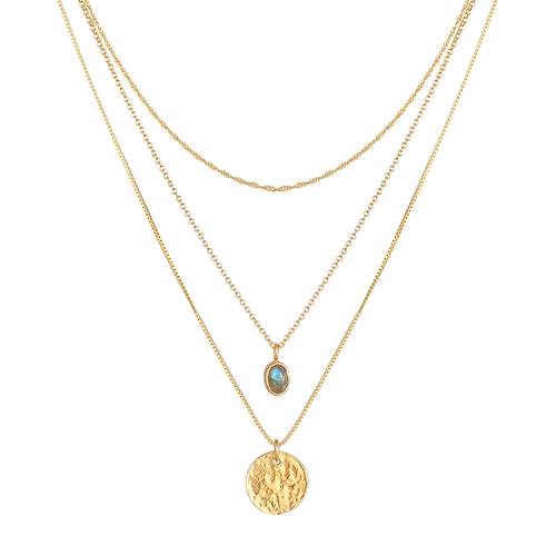 Gold - Elli PREMIUM | Layer-Halskette | Labradorit (Grau) | 925 Sterling Silber vergoldet