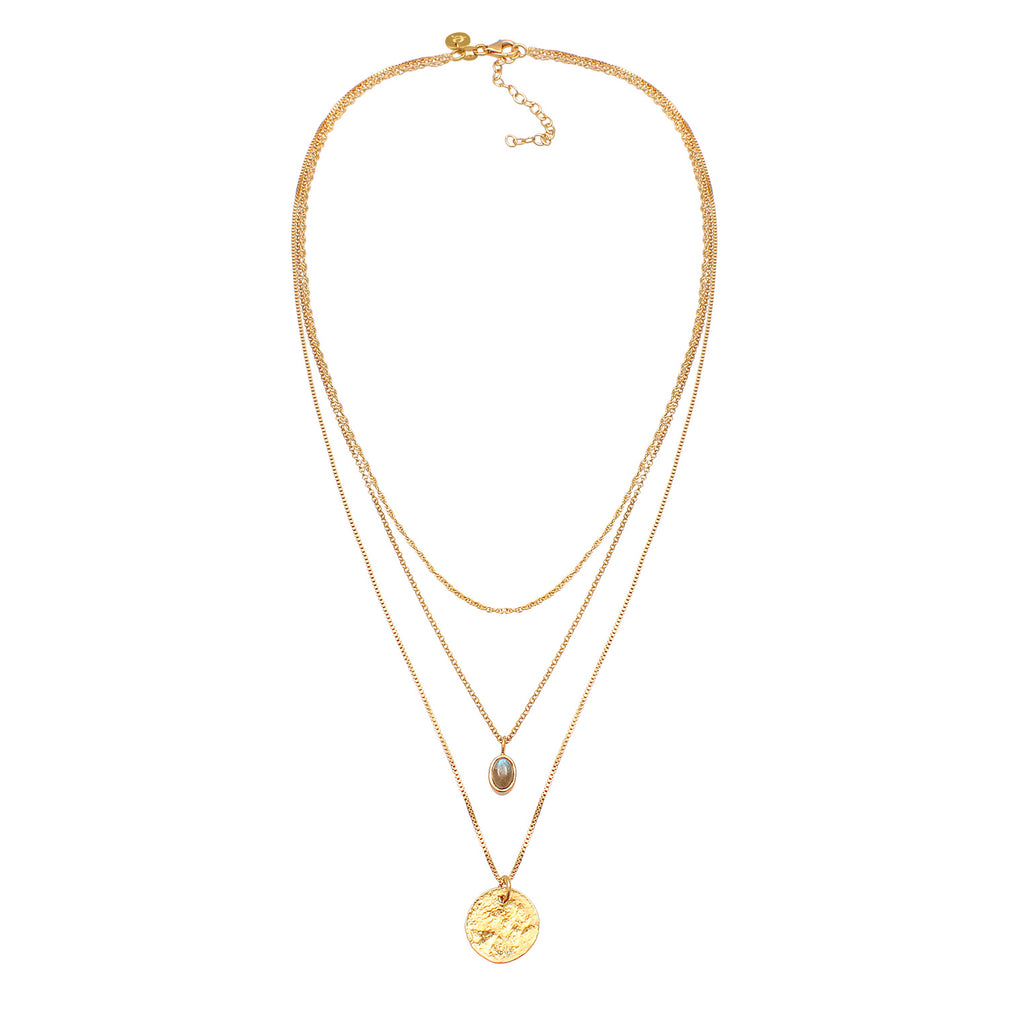 Gold - Elli PREMIUM | Layer-Halskette | Labradorit (Grau) | 925 Sterling Silber vergoldet
