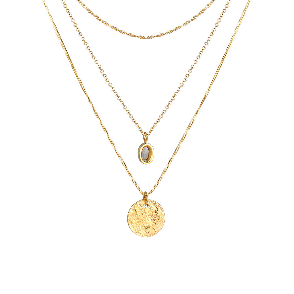 Gold - Elli PREMIUM | Layer-Halskette | Labradorit (Grau) | 925 Sterling Silber vergoldet