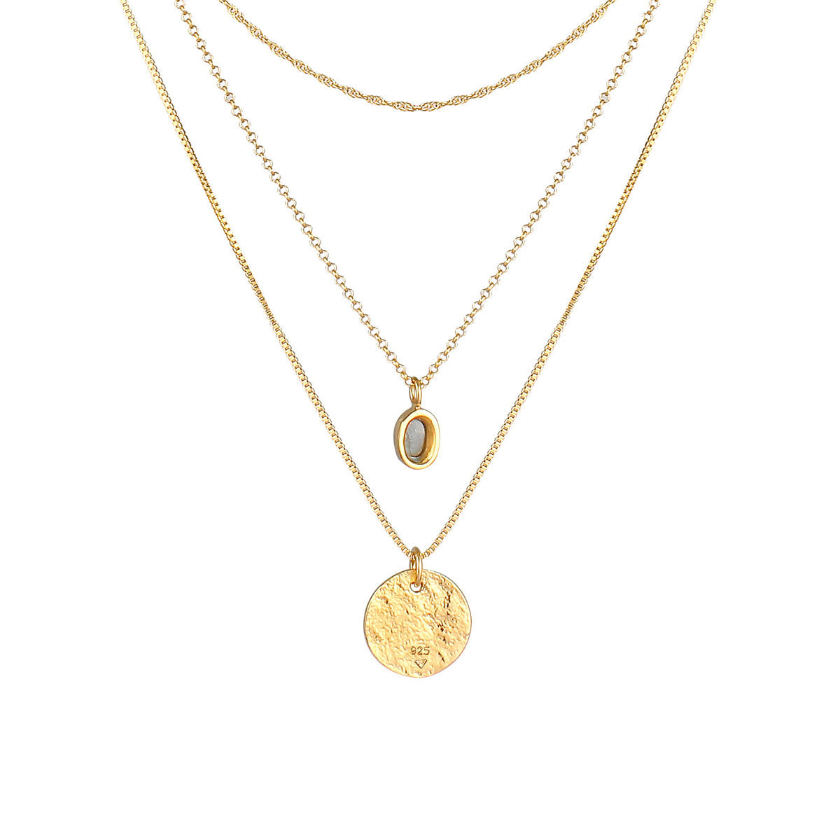 Gold - Elli PREMIUM | Layer-Halskette | Labradorit (Grau) | 925 Sterling Silber vergoldet
