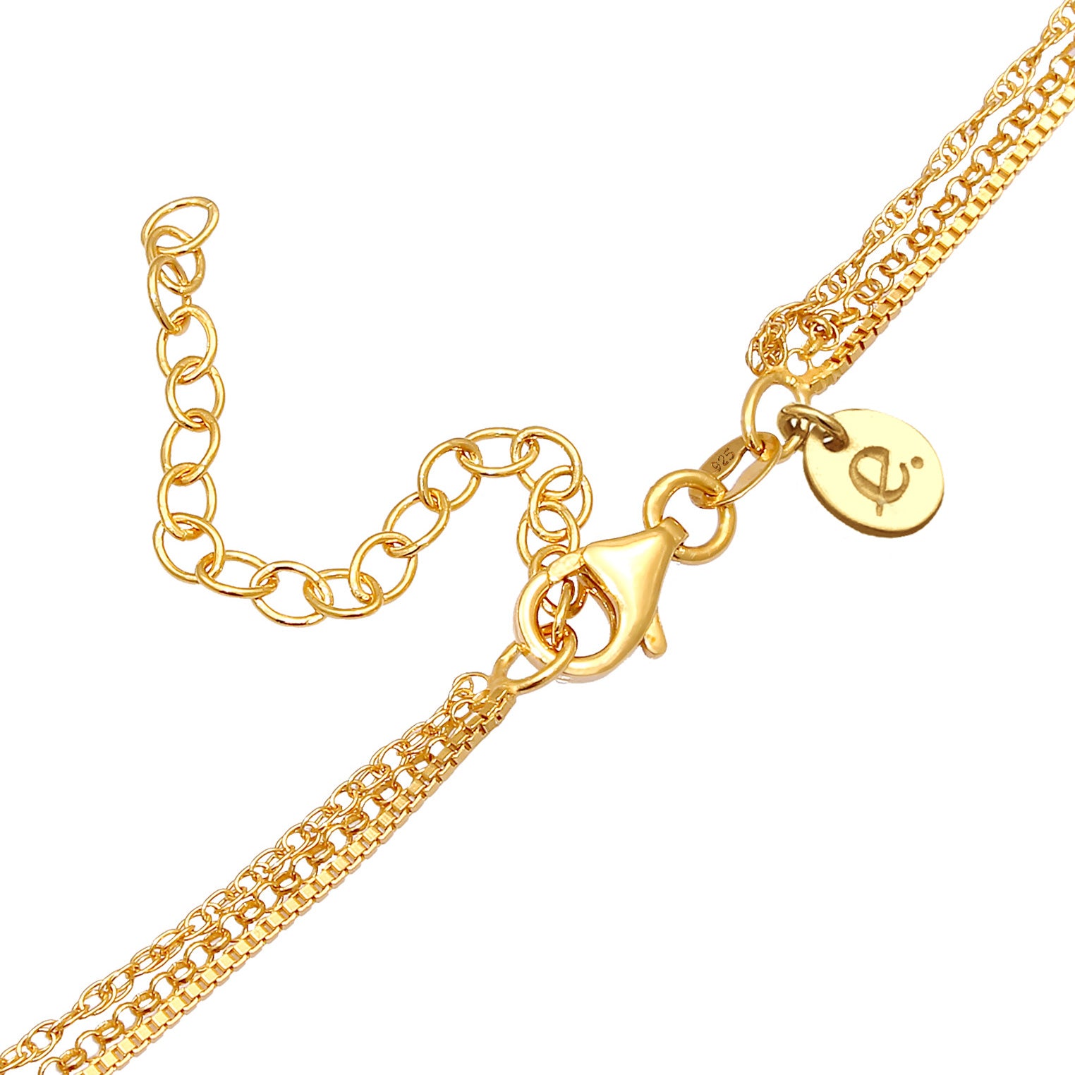 Gold - Elli PREMIUM | Layer-Halskette | Labradorit ( Grau ) | 925 Sterling Silber vergoldet