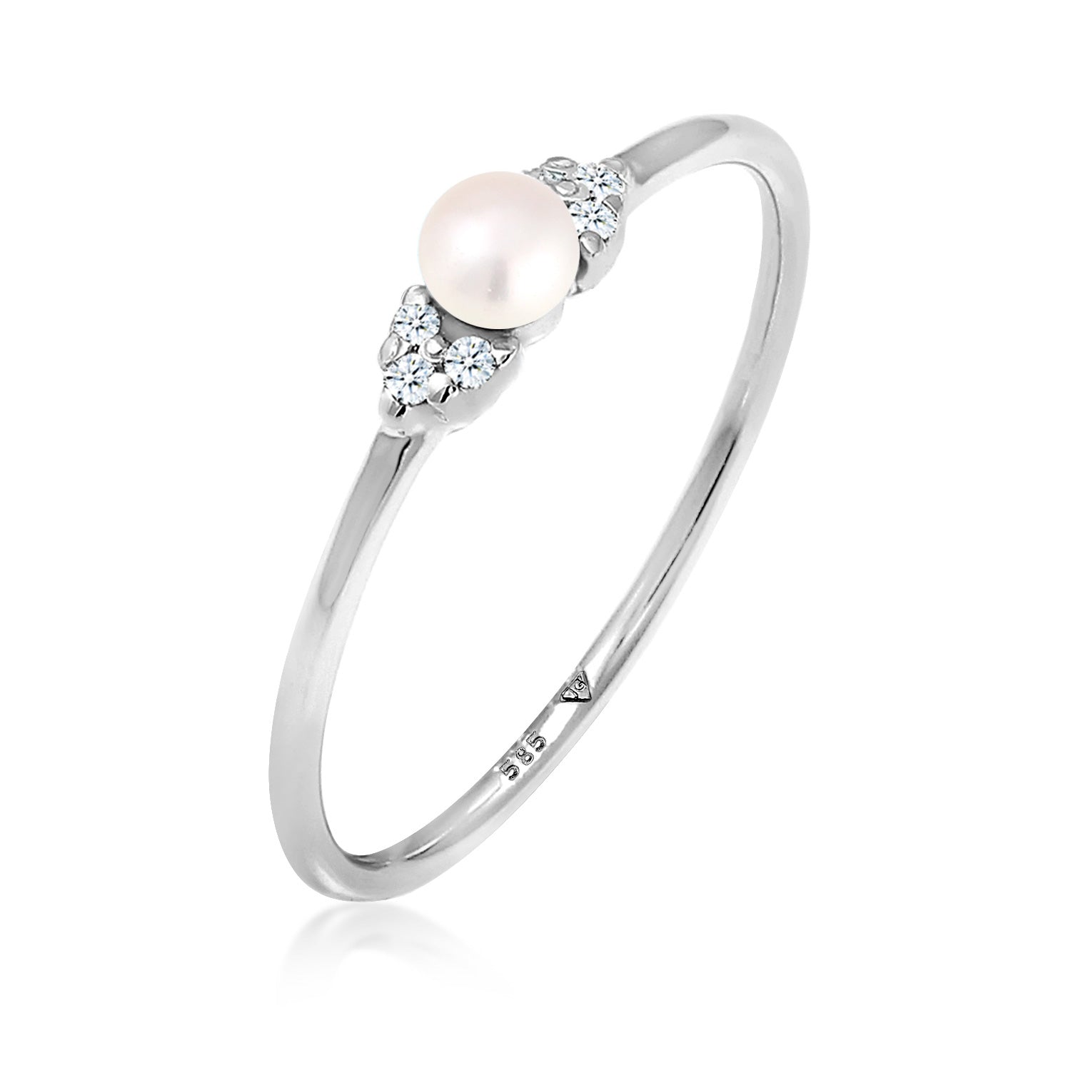 Weiß - Elli DIAMONDS | Ring | Süßwasserperle, Diamant ( Weiß, 0,03 ct ) | 585 Weißgold