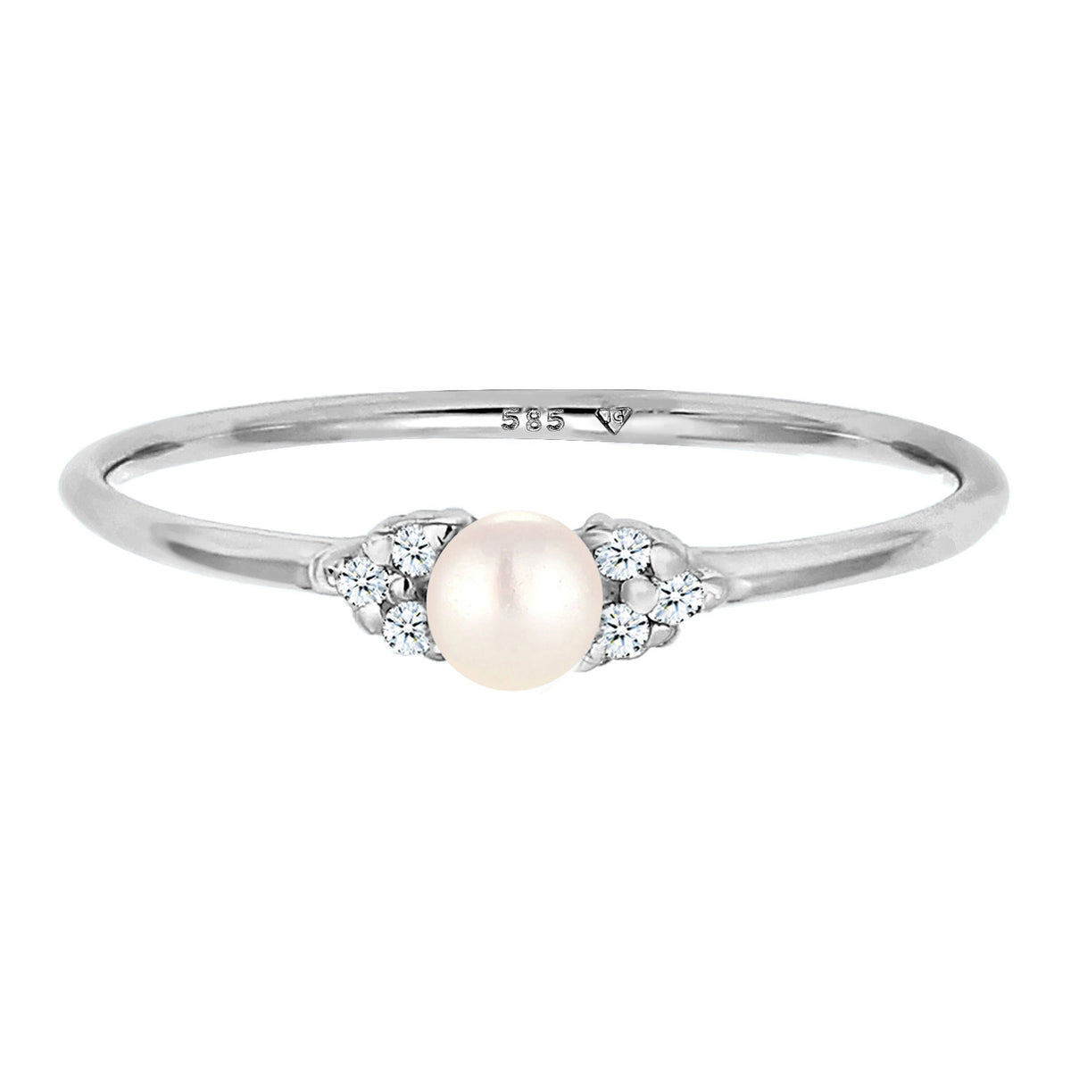 Weiß - Elli DIAMONDS | Ring | Süßwasserperle, Diamant ( Weiß, 0,03 ct ) | 585 Weißgold