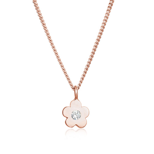 Roségold - Elli | Halskette Blume | Mit Kristallen von Swarovski® (Weiß) | 925 Sterling Silber Rosegold