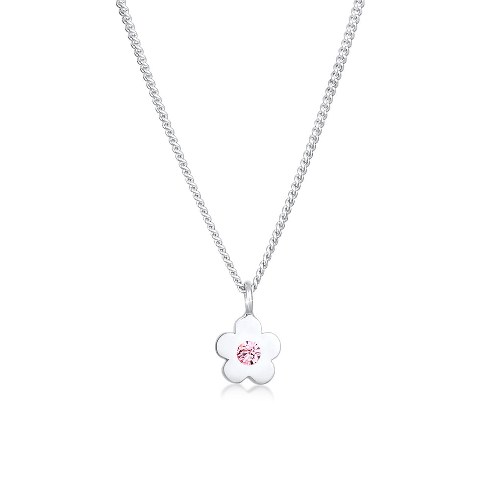Silber - Elli | Halskette Blume | Mit Kristallen von Swarovski® (Rosa) | 925er Sterling Silber