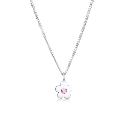 Silber - Elli | Halskette Blume | Mit Kristallen von Swarovski® (Rosa) | 925er Sterling Silber