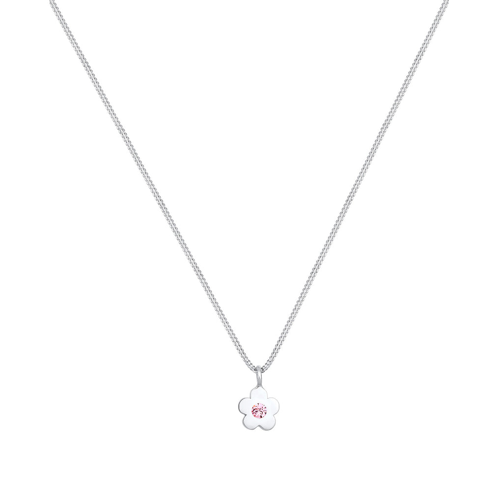 Silber - Elli | Halskette Blume | Mit Kristallen von Swarovski® (Rosa) | 925er Sterling Silber