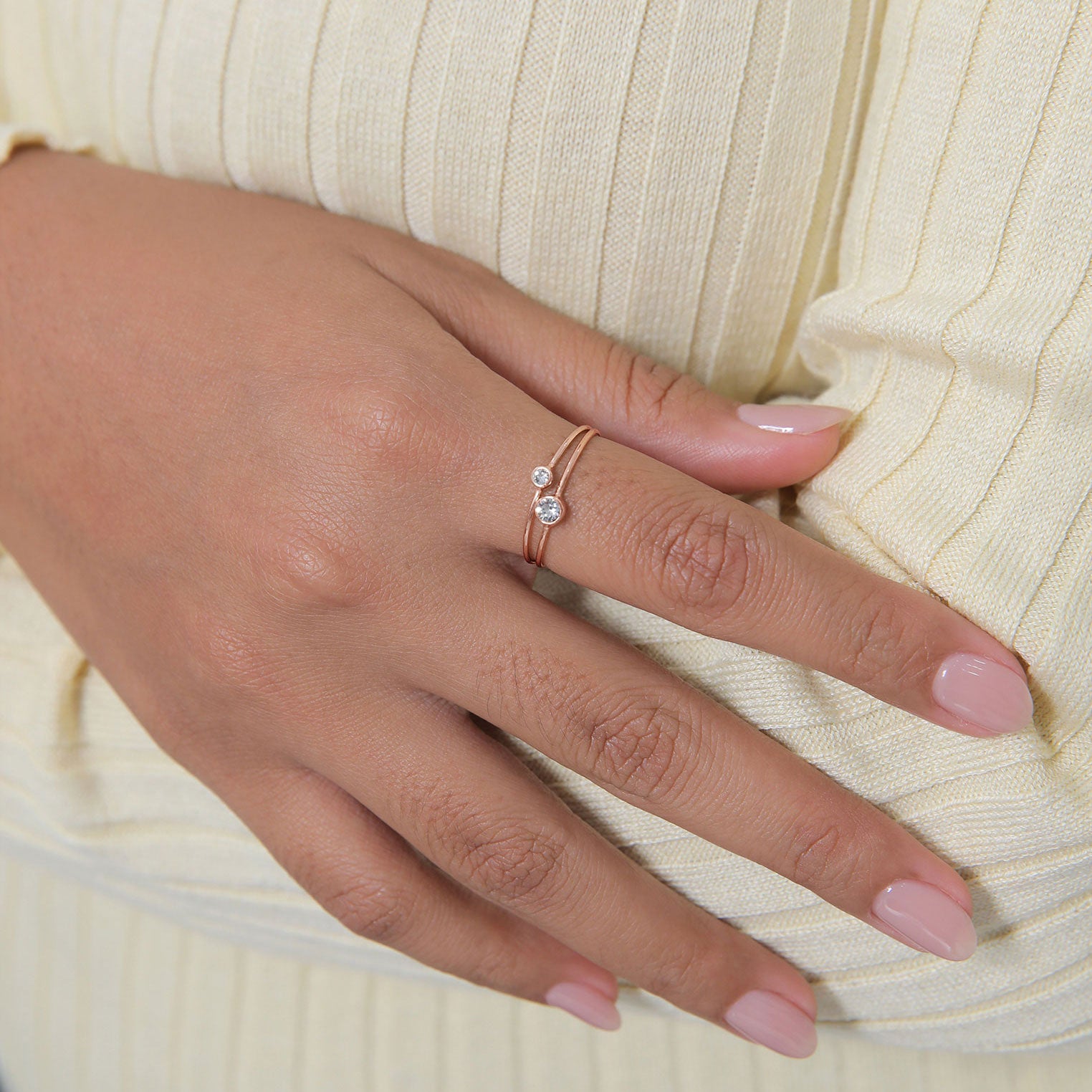 Roségold - Elli | Solitär-Ring | Kristall ( Weiß ) | 925 Sterling Silber Rosegold