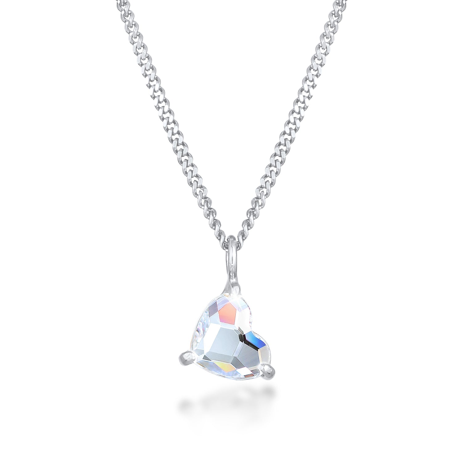 Silber - Elli | Halskette Herz Anhänger | Mit Kristallen von Swarovski® (Weiß) | 925er Sterling Silber