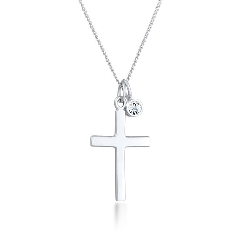 Silber - Elli | Halskette Kreuz | Mit Kristallen von Swarovski® (Weiß) | 925er Sterling Silber