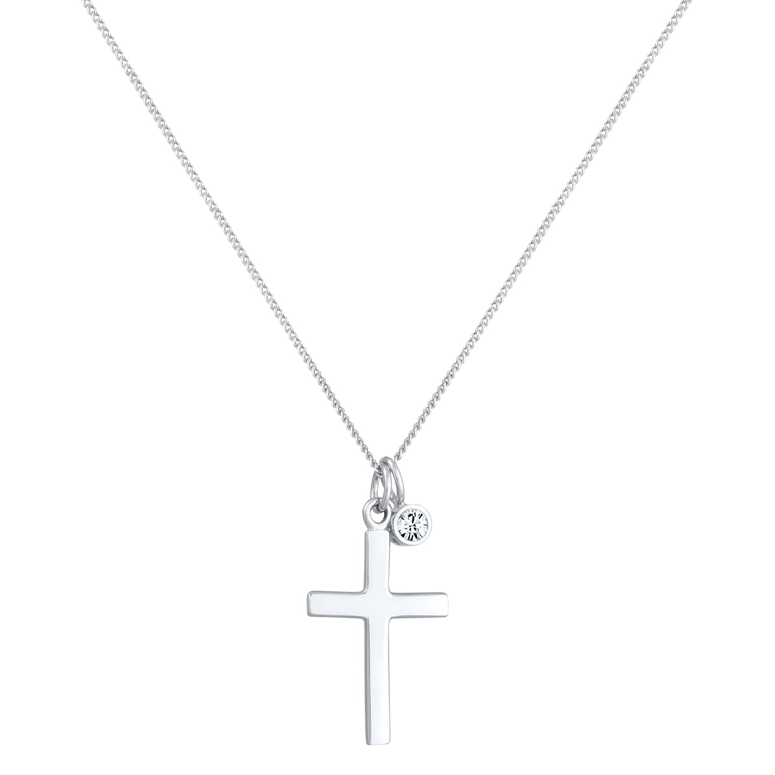 Silber - Elli | Halskette Kreuz | Kristall ( Weiß ) | 925er Sterling Silber