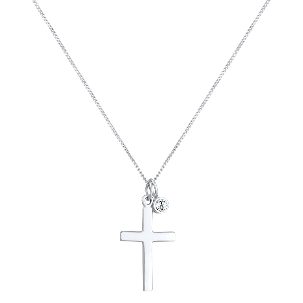 Silber - Elli | Halskette Kreuz | Mit Kristallen von Swarovski® (Weiß) | 925er Sterling Silber
