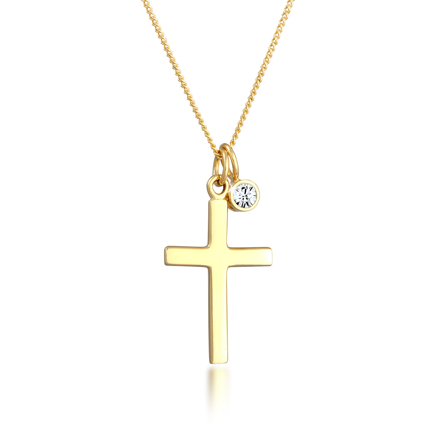 Gold - Elli | Halskette Kreuz | Kristall ( Weiß ) | 925 Sterling Silber vergoldet