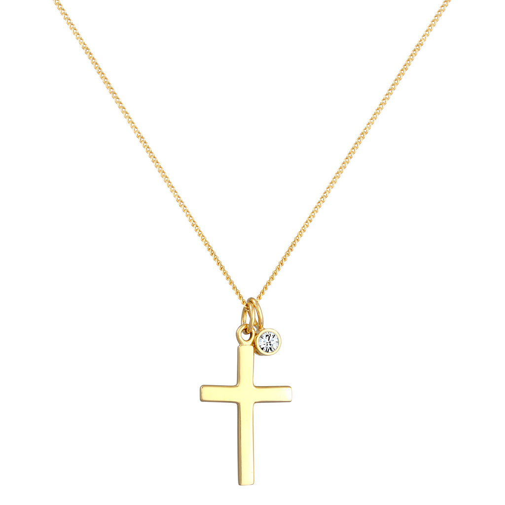 Gold - Elli | Halskette Kreuz | Mit Kristallen von Swarovski® (Weiß) | 925 Sterling Silber vergoldet