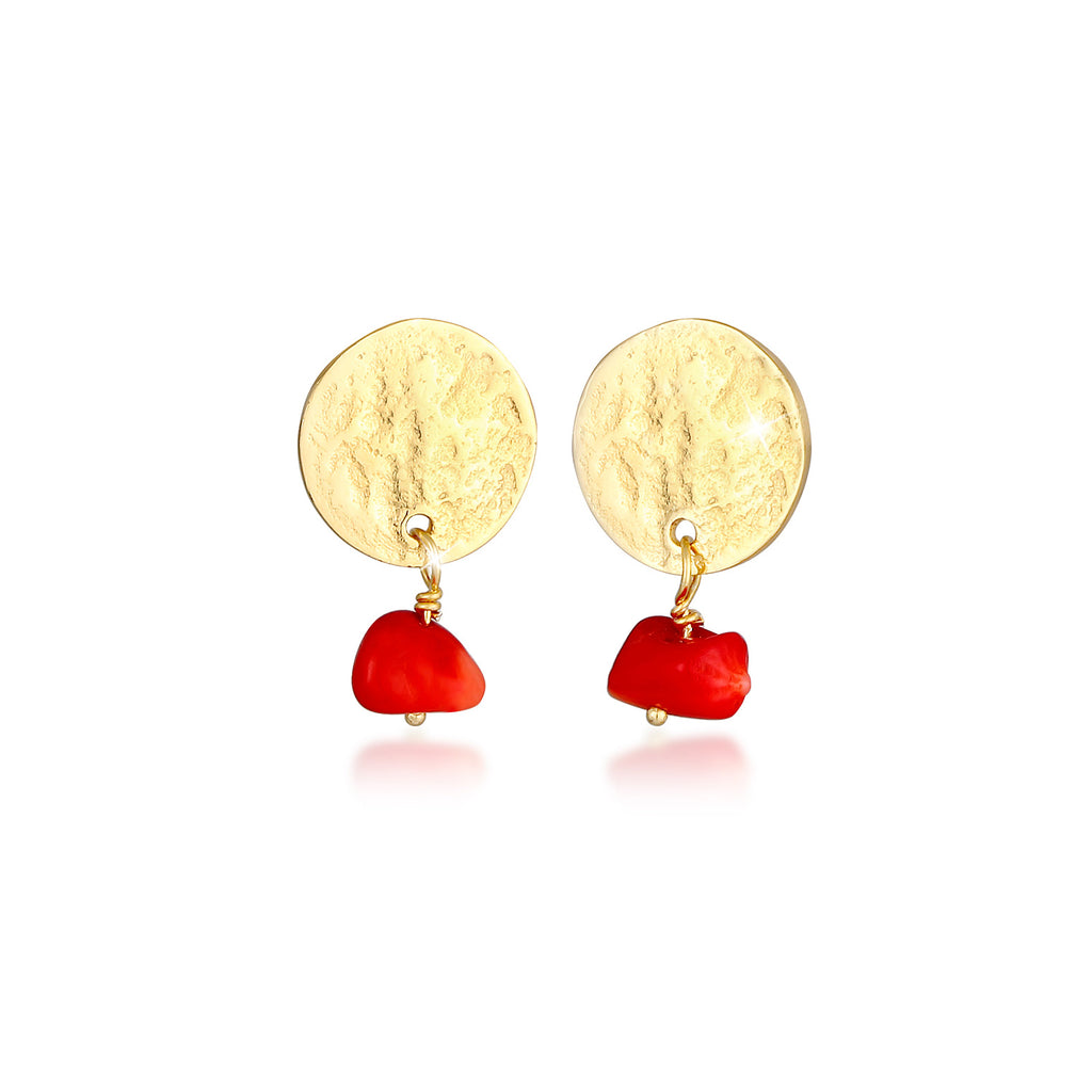 Gold - Elli | Ohrhänger Plättchen | Koralle (Rot) | 925 Sterling Silber vergoldet