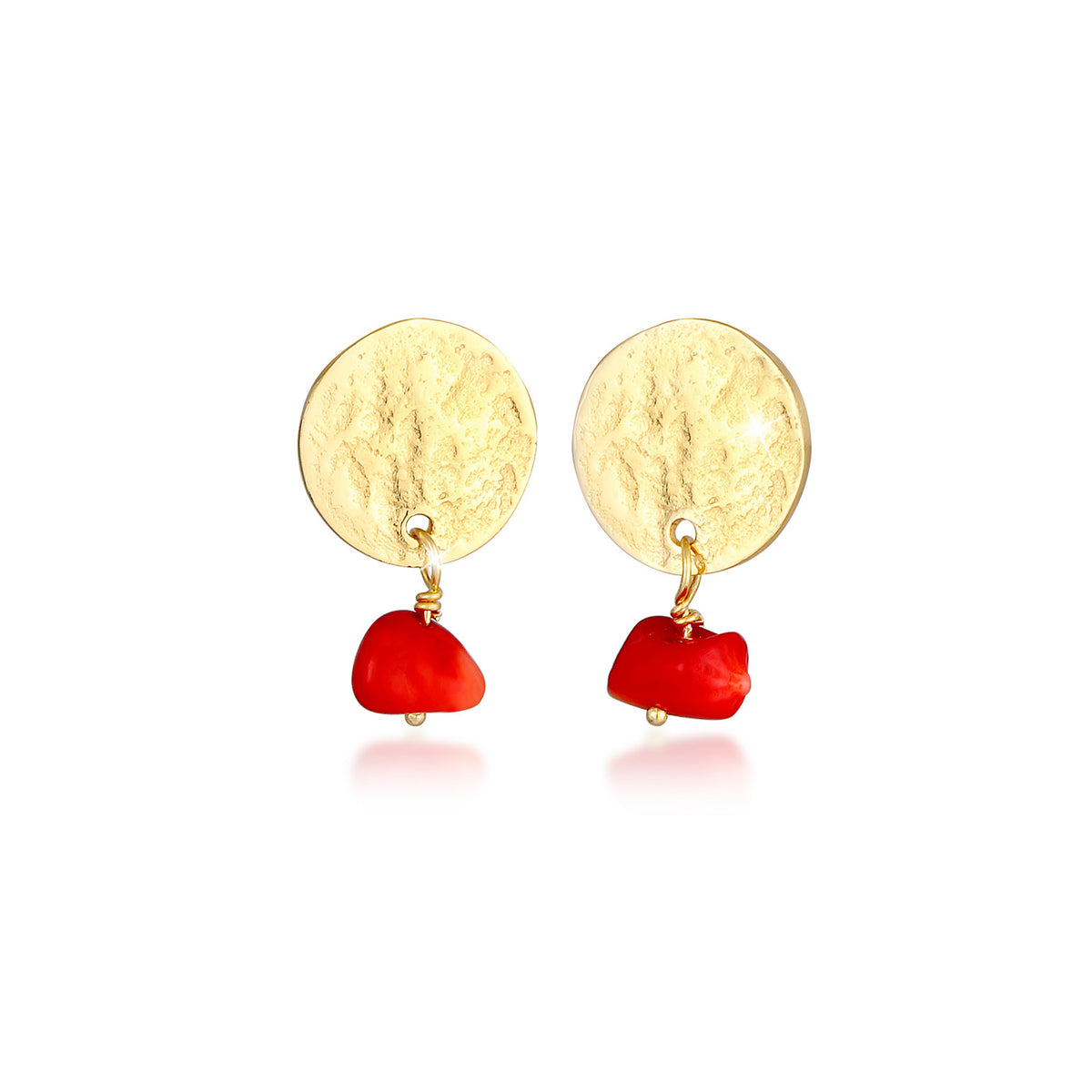 Gold - Elli | Ohrhänger Plättchen | Koralle (Rot) | 925 Sterling Silber vergoldet