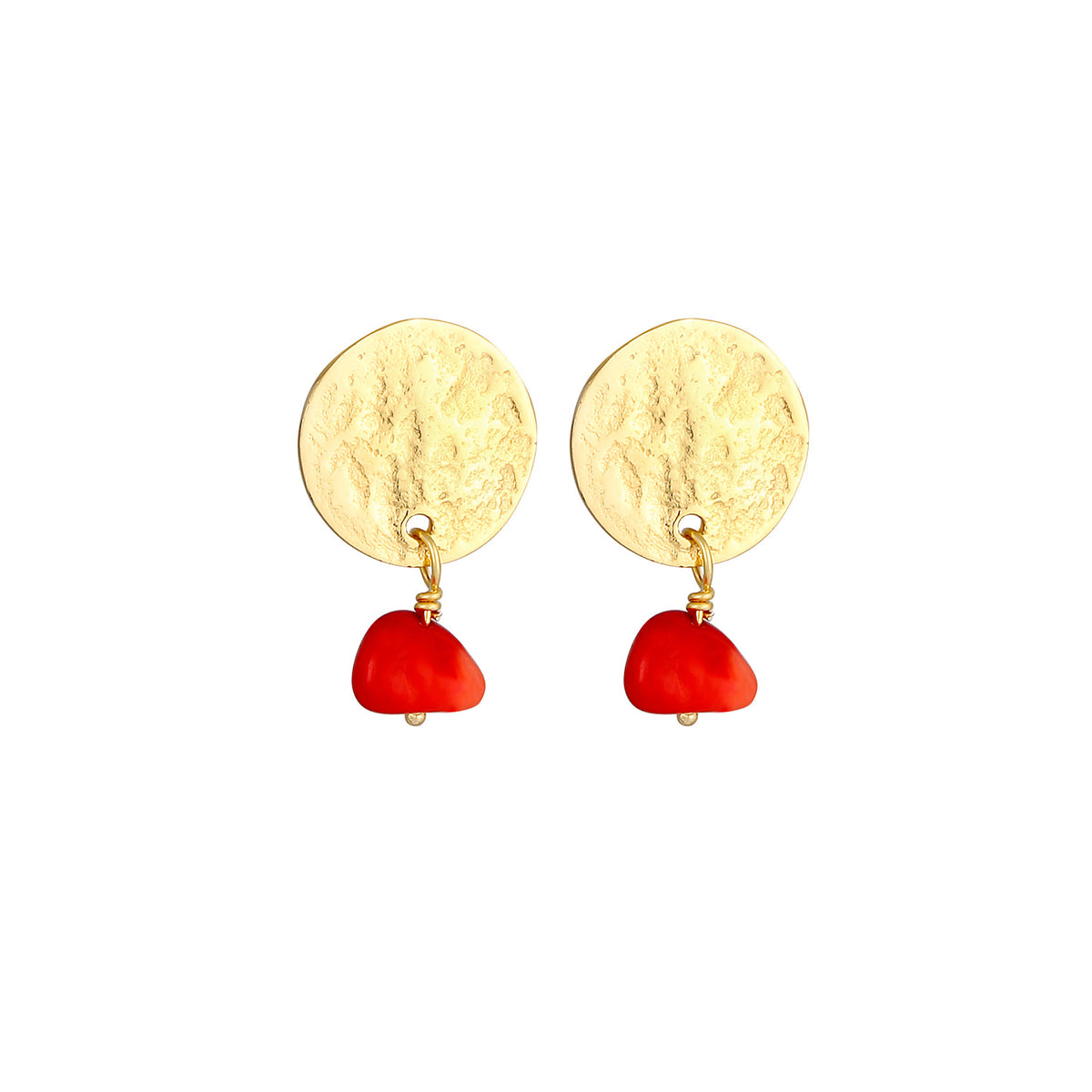 Gold - Elli | Ohrhänger Plättchen | Koralle (Rot) | 925 Sterling Silber vergoldet