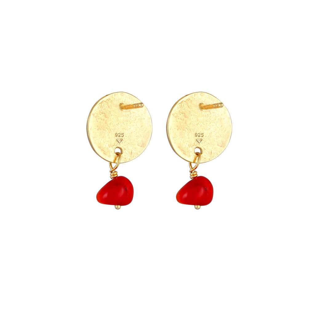 Gold - Elli | Ohrhänger Plättchen | Koralle (Rot) | 925 Sterling Silber vergoldet