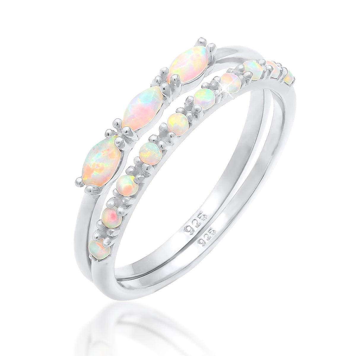Silber - Elli | Ringset | Opal ( Weiß ) | 925er Sterling Silber