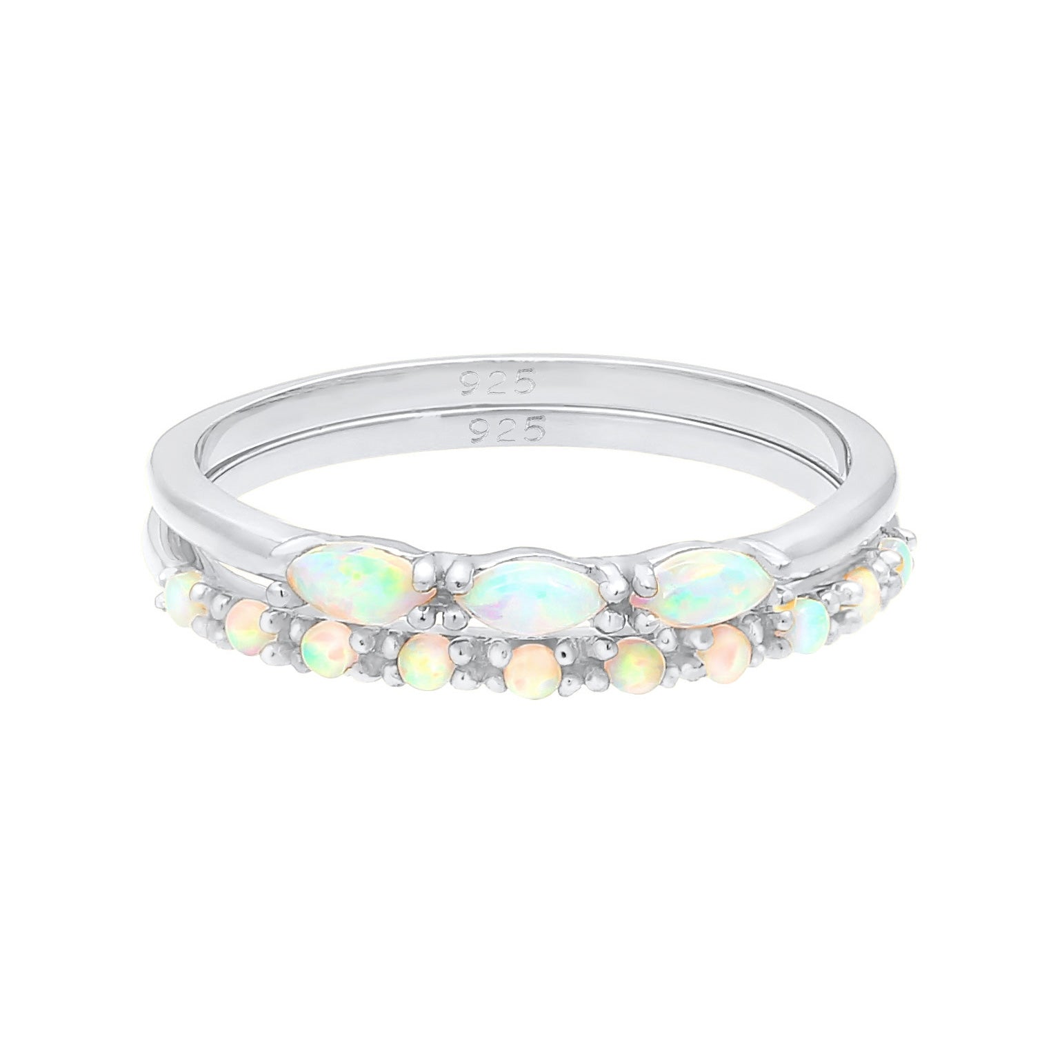 Silber - Elli | Ringset | Opal ( Weiß ) | 925er Sterling Silber