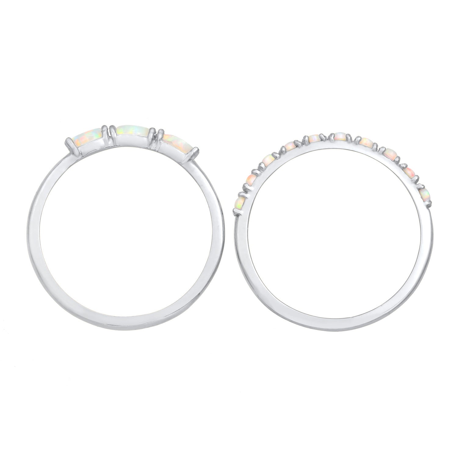 Silber - Elli | Ringset | Opal ( Weiß ) | 925er Sterling Silber