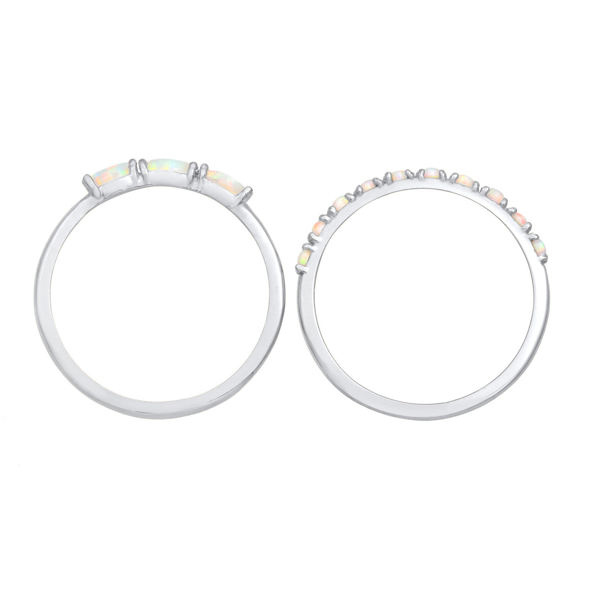 Silber - Elli | Ringset | Opal ( Weiß ) | 925er Sterling Silber