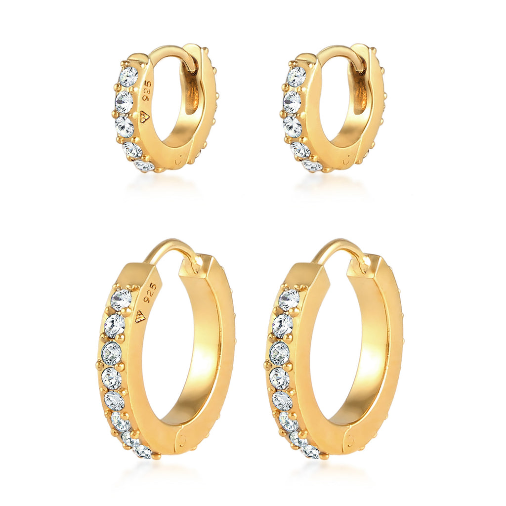 Gold - Elli | Creole | Mit Kristallen von Swarovski® (Weiß) | 925 Sterling Silber vergoldet