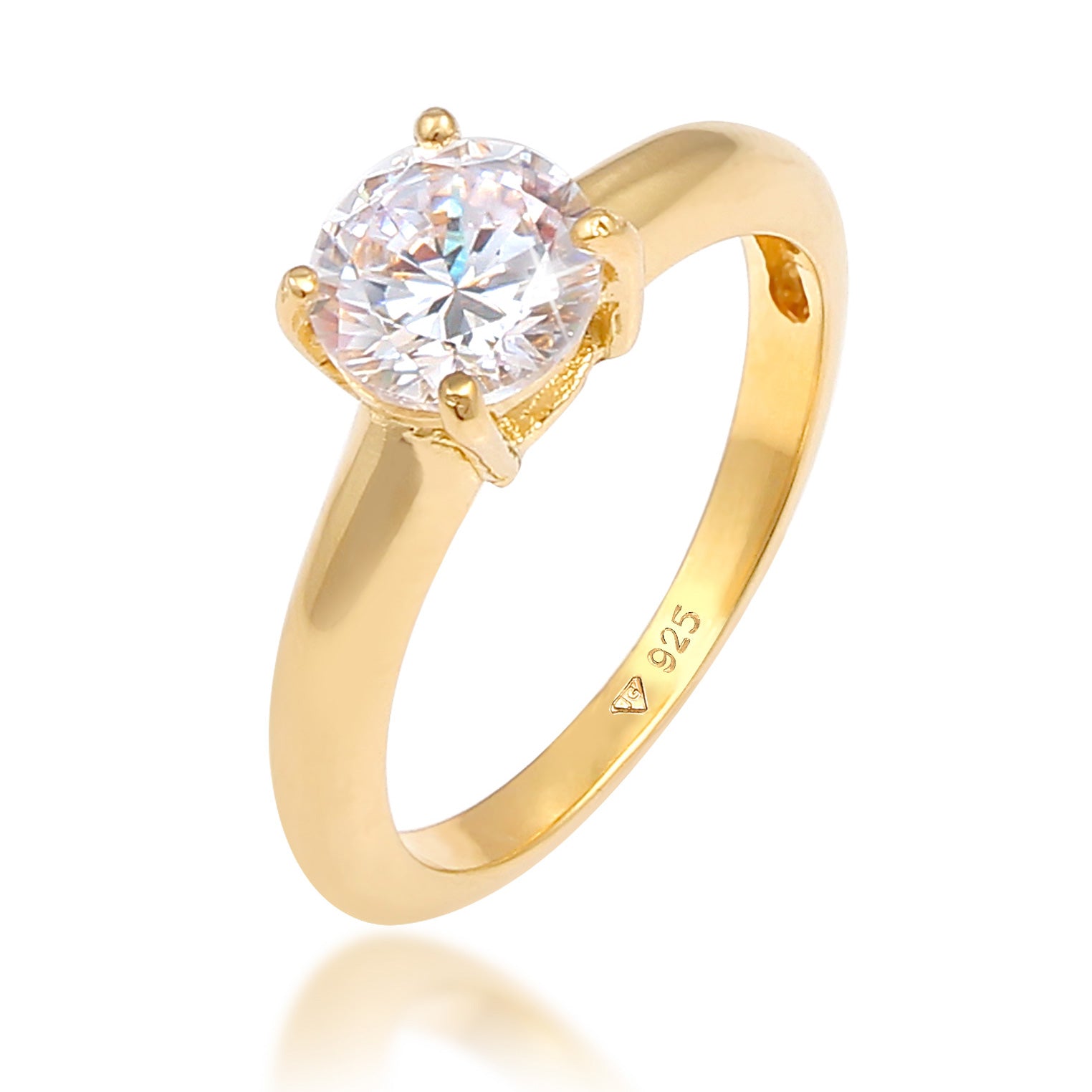 Gold - Elli | Solitär-Ring | Zirkonia ( Weiß ) | 925 Sterling Silber vergoldet
