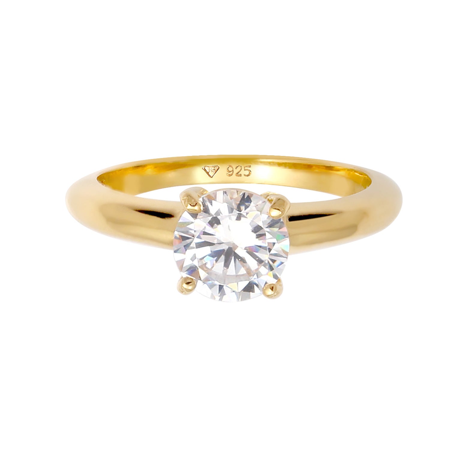 Gold - Elli | Solitär-Ring | Zirkonia ( Weiß ) | 925 Sterling Silber vergoldet