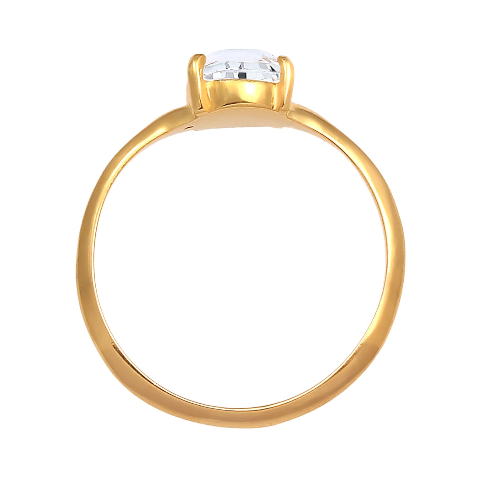 Gold - Elli | Solitär-Ring | Kristall ( Weiß ) | 925 Sterling Silber vergoldet