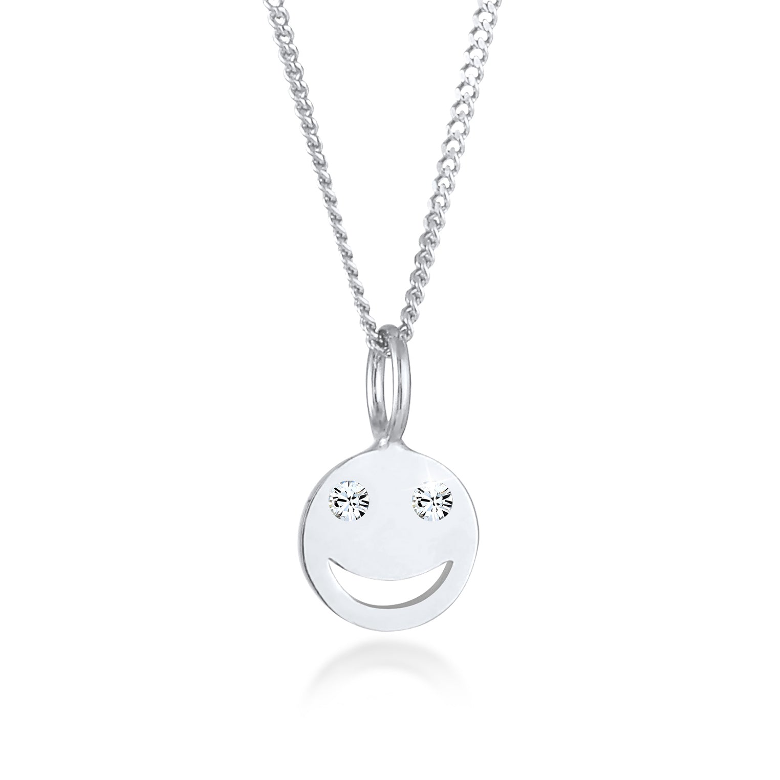 Silber - Elli | Halskette mit Smiling Face | Kristall (Weiß) | 925er Sterling Silber