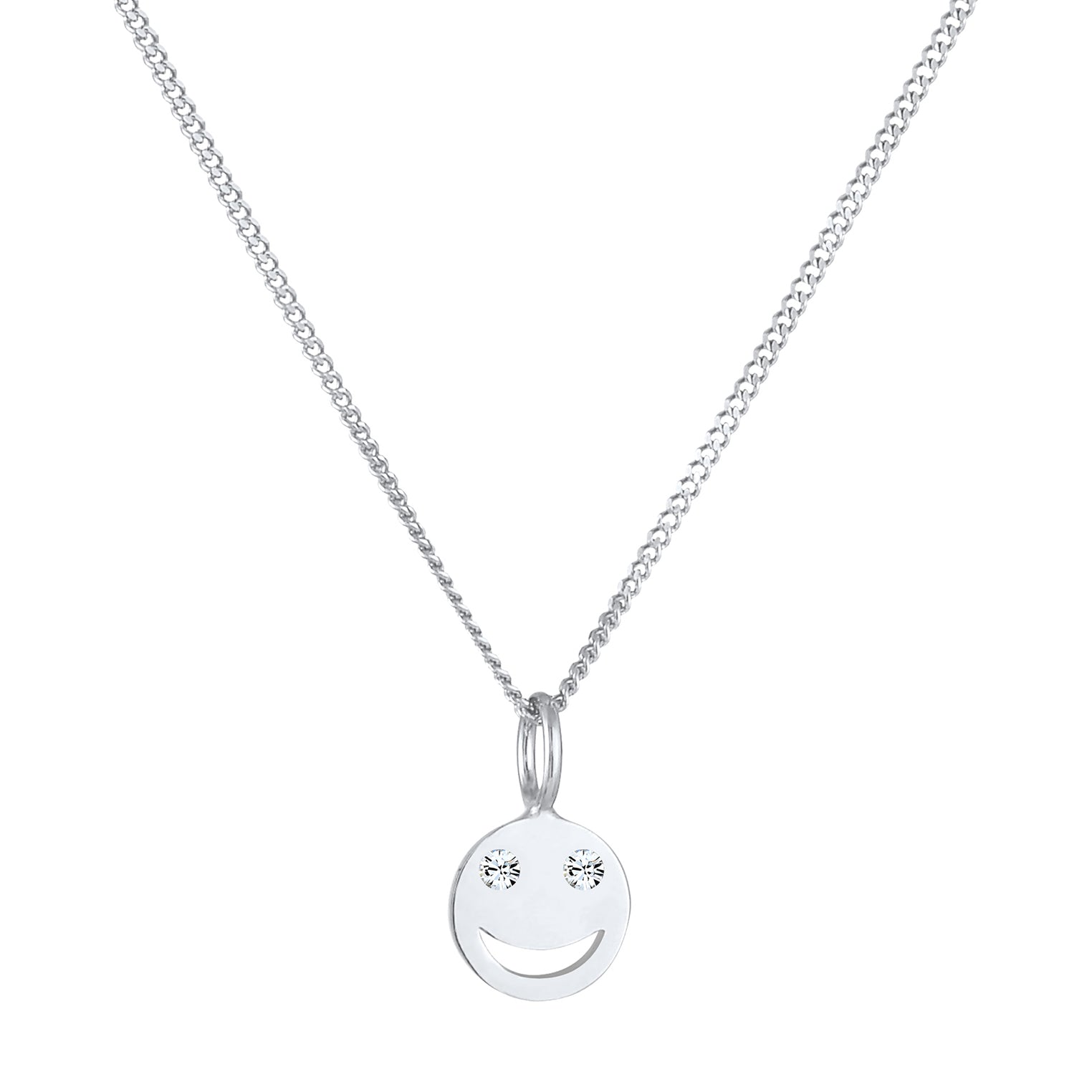 Silber - Elli | Halskette Smile Emoji | Kristall ( Weiß ) | 925er Sterling Silber