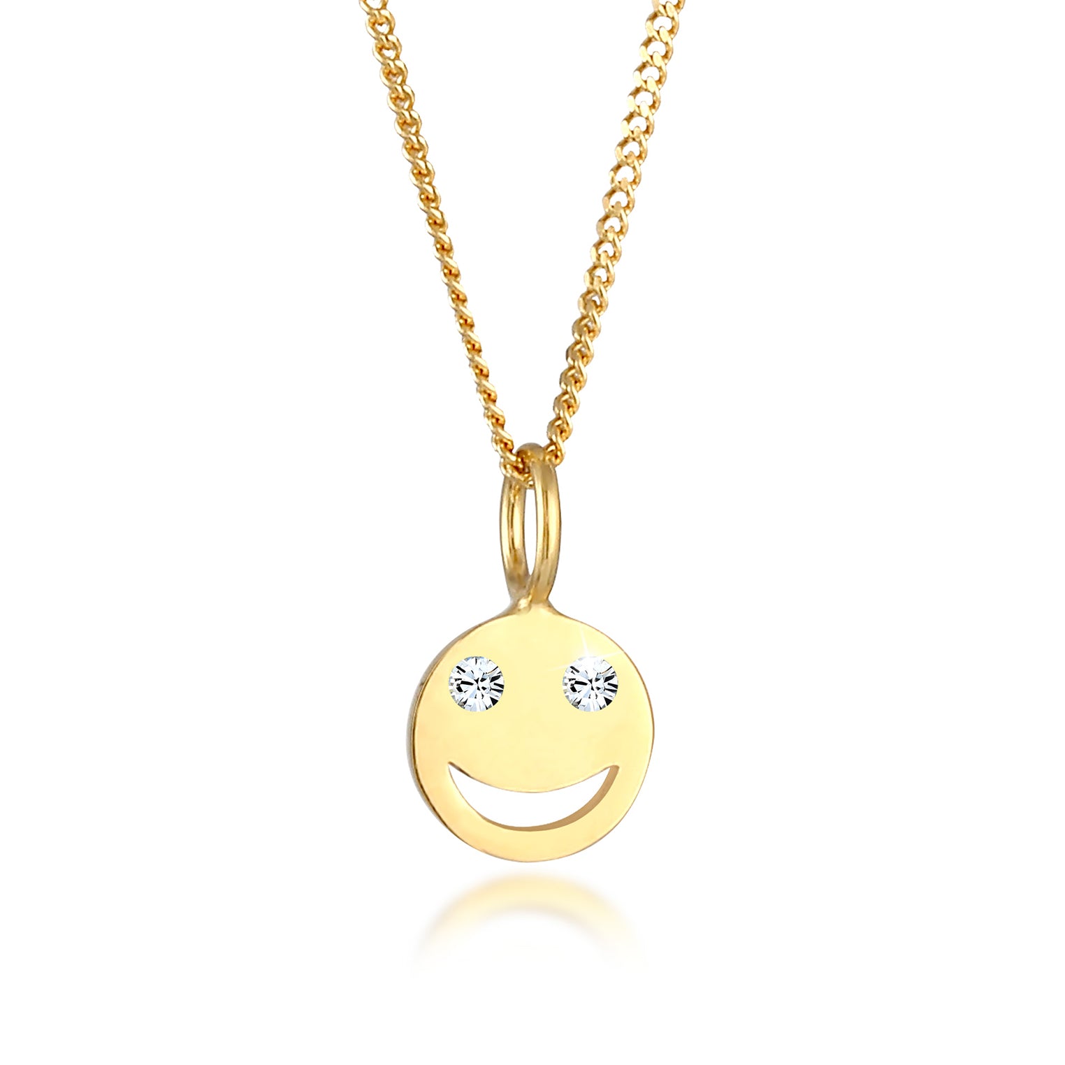 Gold - Elli | Halskette mit Smiling Face | Kristall (Weiß) | 925 Sterling Silber vergoldet