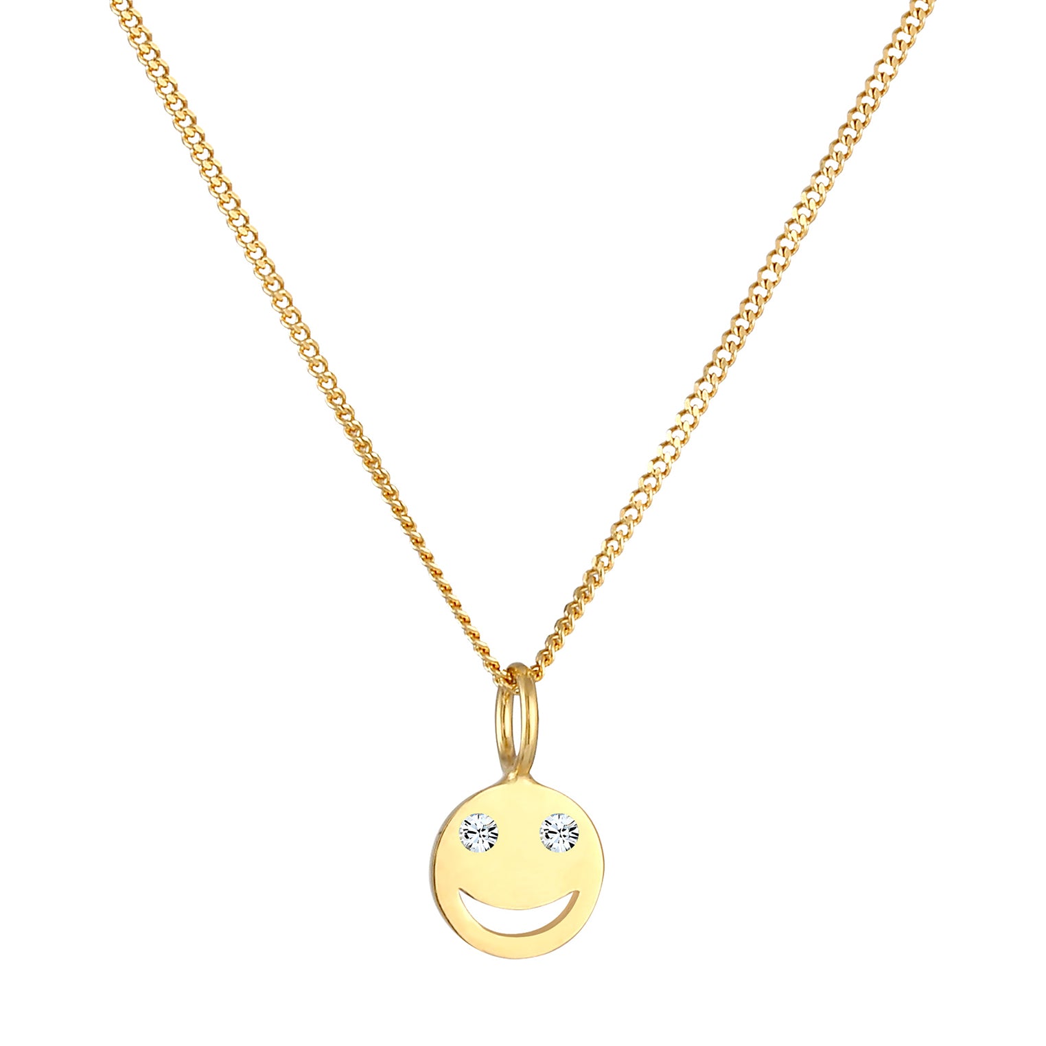 Gold - Elli | Halskette mit Smiling Face | Kristall (Weiß) | 925 Sterling Silber vergoldet