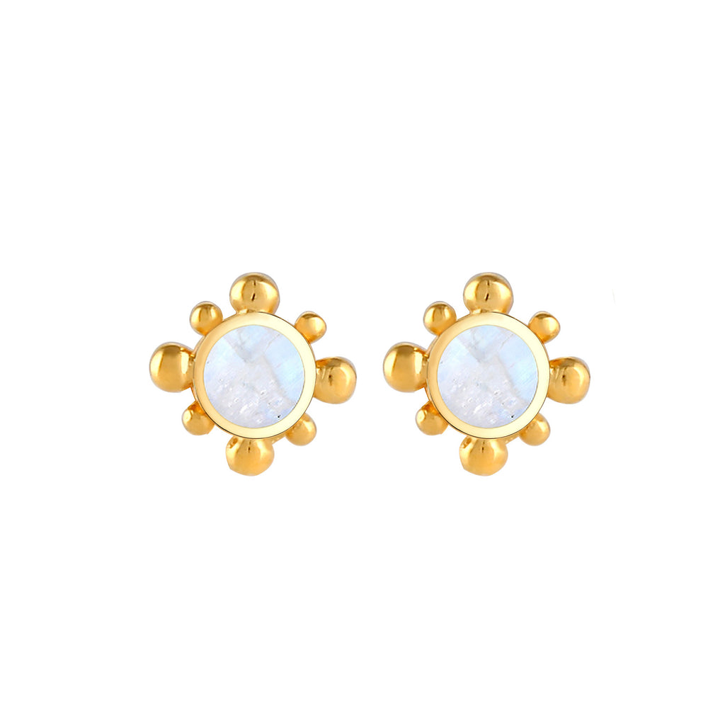 Gold - Elli | Ohrstecker | Mondstein ( Weiß ) | 925 Sterling Silber vergoldet