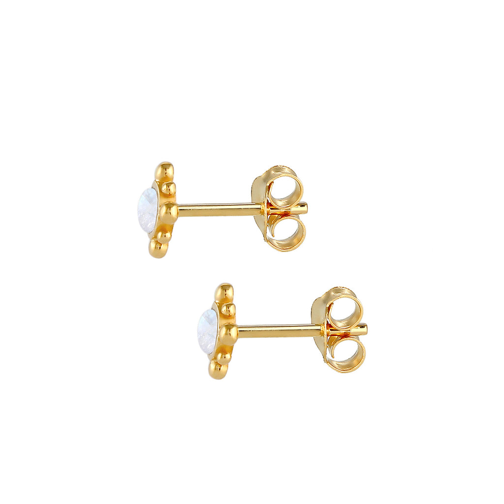 Gold - Elli | Ohrstecker | Mondstein ( Weiß ) | 925 Sterling Silber vergoldet