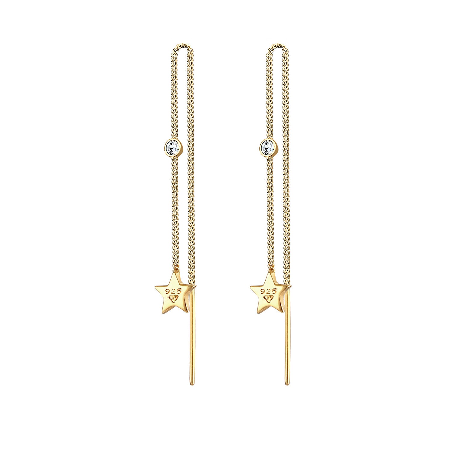 Gold - Elli | Ohrhänger Astro | Mit Kristallen von Swarovski® (Weiß) | 925 Sterling Silber vergoldet