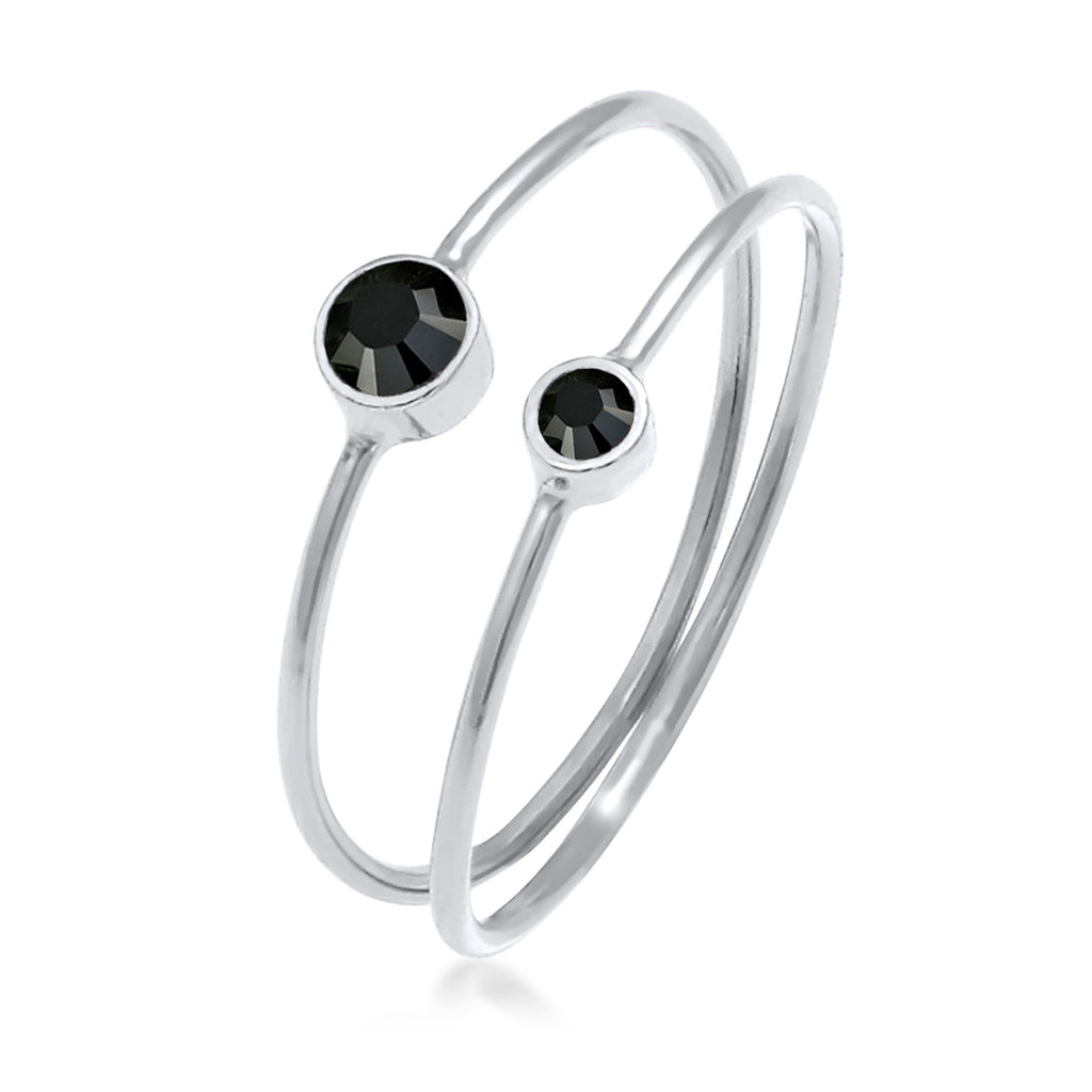 Silber - Elli | Solitär-Ring | Kristall ( Schwarz ) | 925er Sterling Silber