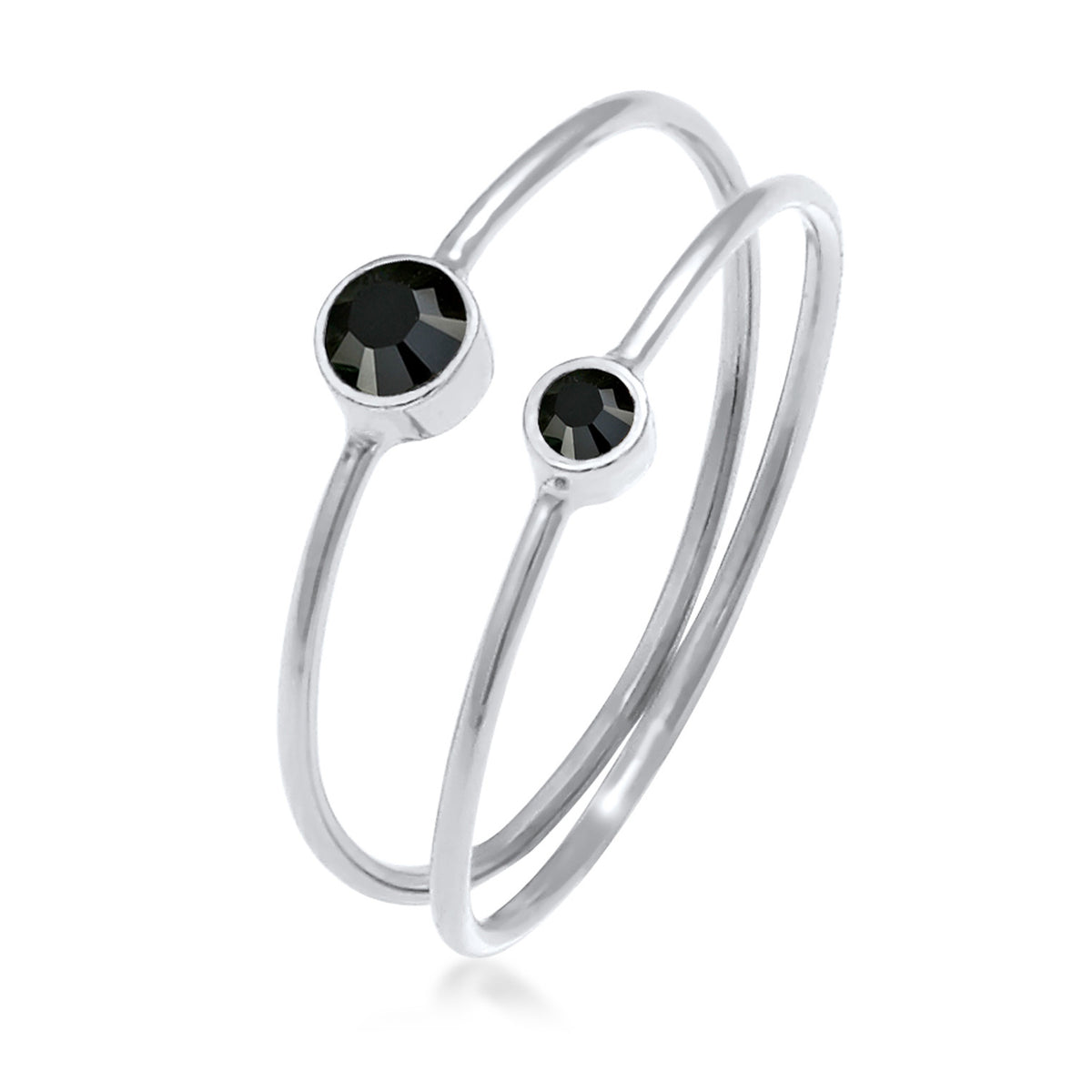 Silber - Elli | Solitär-Ring | Kristall ( Schwarz ) | 925er Sterling Silber