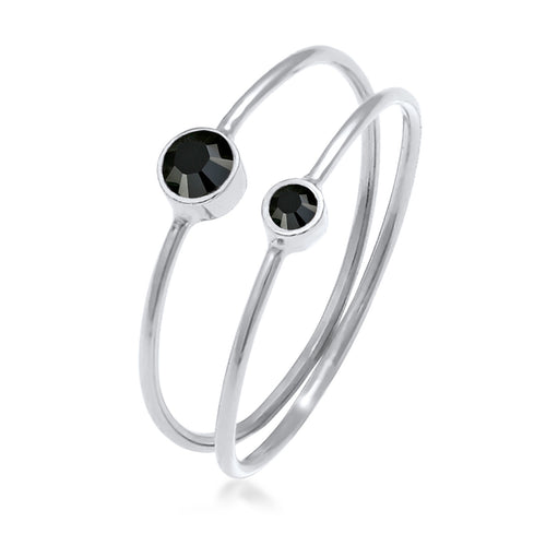 Silber - Elli | Solitär-Ring | Kristall ( Schwarz ) | 925er Sterling Silber