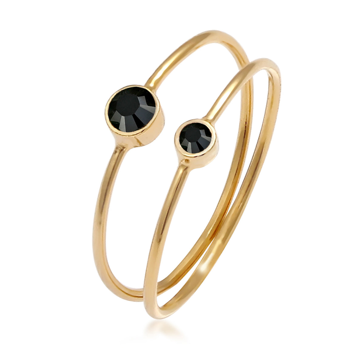Gold - Elli | Solitär-Ring | Kristall ( Schwarz ) | 925 Sterling Silber vergoldet