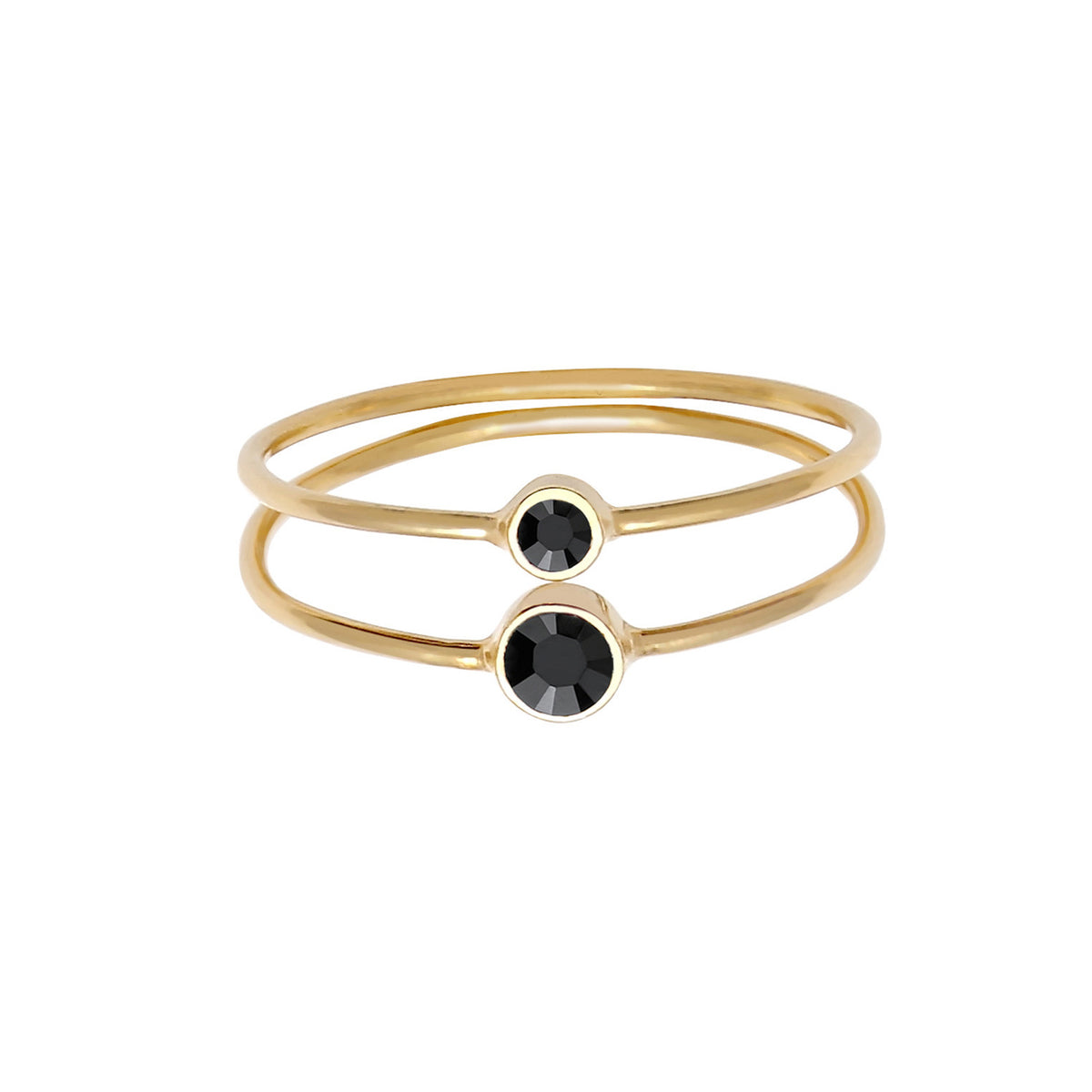Gold - Elli | Solitär-Ring | Kristall ( Schwarz ) | 925 Sterling Silber vergoldet