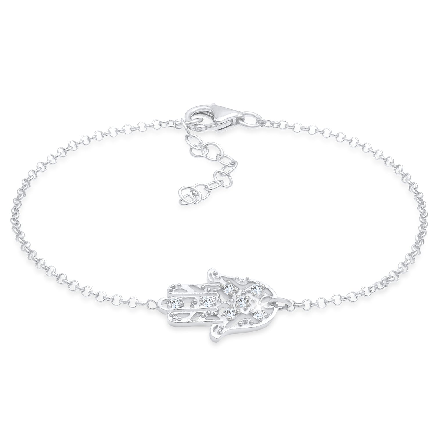 Silber - Elli | Armband Hamsa Hand | Mit Kristallen von Swarovski® (Weiß) | 925er Sterling Silber